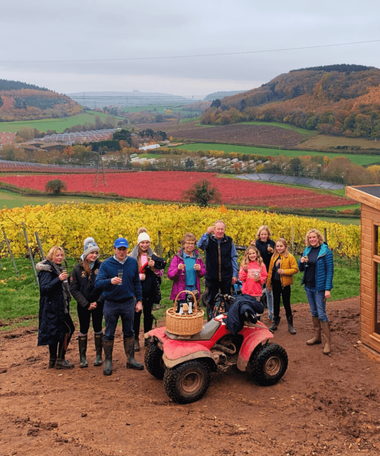 A picture of friends and family at overlooking Castle Brook Vineyard